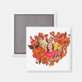 Aimant Forme cardiaque Cadre photo floral (Recto/Verso)