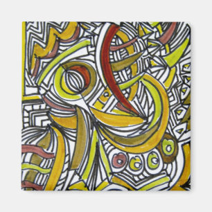 Aimant Fossiles - Dessin d'encre d'art Abstrait coloré