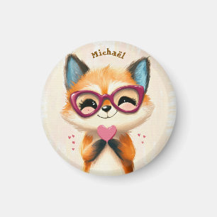 Aimant Fox Valentine's Day Heart Badge - Kids School
