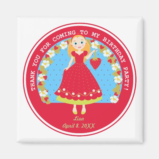 Aimant Fraise Fête d'anniversaire fille (Devant)