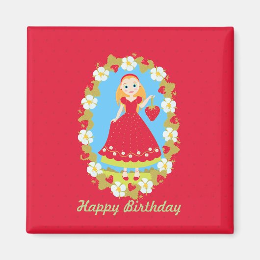 Aimant Fraise Fête d'anniversaire fille (Devant)