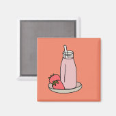 Aimant Fraise sucrée milkshake rose mignon (Recto/Verso)
