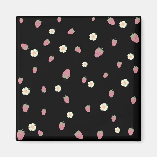 Aimant Fraises et fleurs Motif noir (Devant)