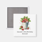 Aimant Fraises fraîches dans un seau Anniversaire (Recto/Verso)