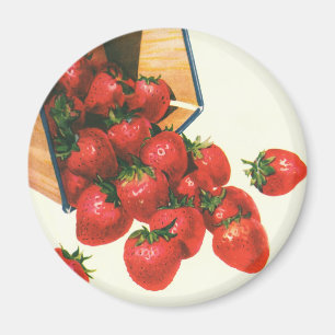Aimant Fraises vintages dans le panier, baies de fruit de