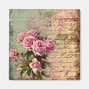 Aimant francais chic, shabby chic, roses roses roses, flo