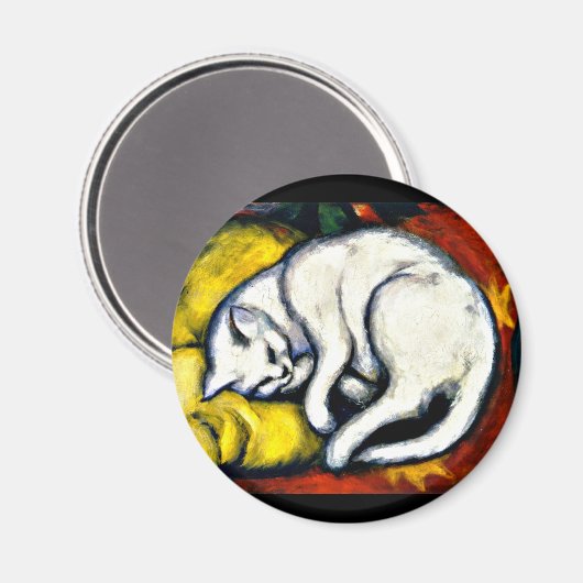 Aimant Franz Marc - Chat Blanc, peinture d'art, (Recto/Verso)