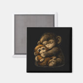 Aimant Frappez le singe câlinant une peluche internet (Recto/Verso)