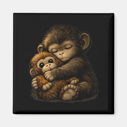 Aimant Frappez le singe câlinant une peluche internet (Devant)