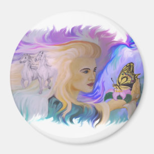 Aimant Frau mit Pferd und Schmetterling à la main