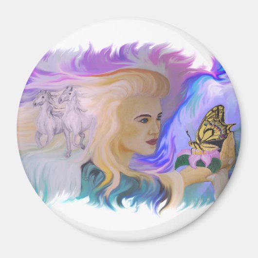 Aimant Frau mit Pferd und Schmetterling à la main (Devant)