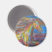 Aimant "Free Rein" Horse Art Mosaic / Style Verre Trait! (Recto/Verso)