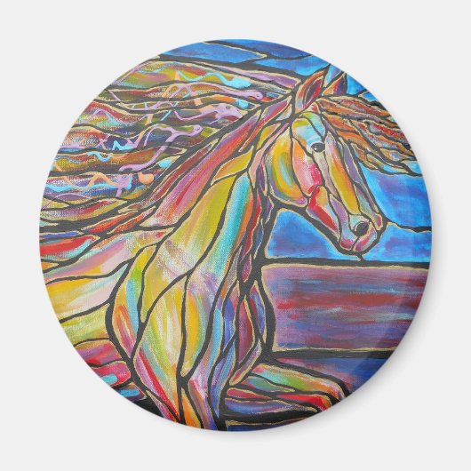 Aimant "Free Rein" Horse Art Mosaic / Style Verre Trait! (Devant)