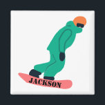 Aimant Freeride Snowboard Snowboard Stencil<br><div class="desc">Illustration minimaliste moderne d'un gabarit de snowboard noir et blanc sur un aimant</div>