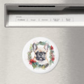 Aimant French Bulldog Christmas Wreath Festive Pup (In Situ (Lave-vaisselle))