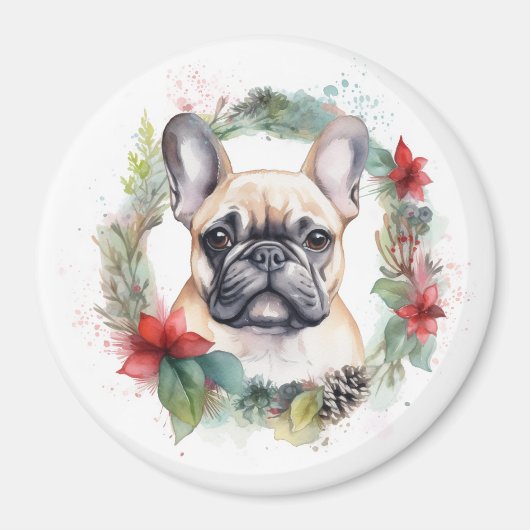 Aimant French Bulldog Christmas Wreath Festive Pup (Devant)