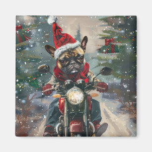 Aimant French Bulldog Riding Moto Noël