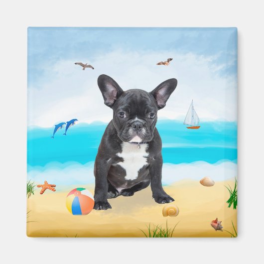 Aimant French Bulldog sur la plage (Devant)