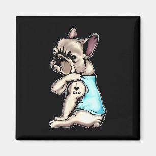 Aimant French Bulldog Tattoos I Love Papa assis Cadeau Gr