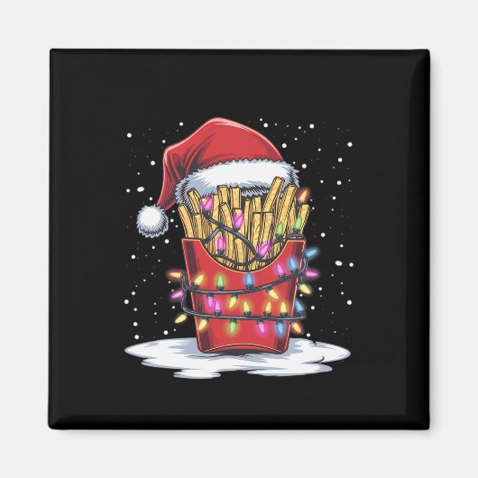 Aimant French Fries Arbre de Noël Santa Hat Lights Noël (Devant)