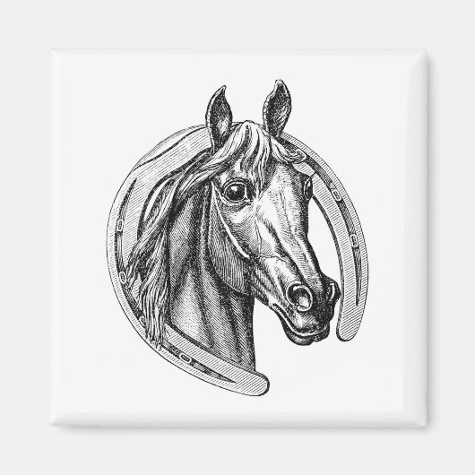 Aimant frigo Cheval et fer à cheval vintage (Devant)