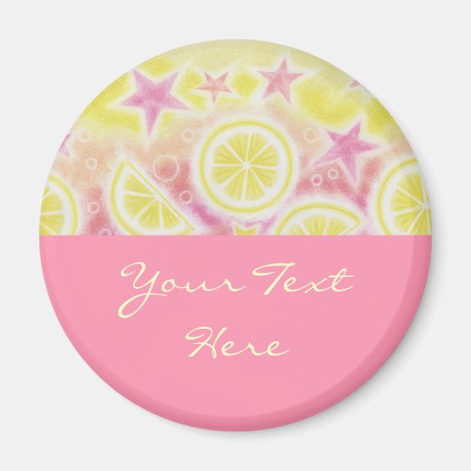 Aimant frigo citron rose "Your Text" (Devant)