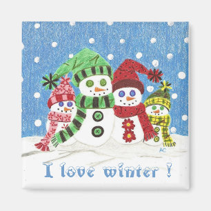 Aimant frigo de la famille Snowmen .