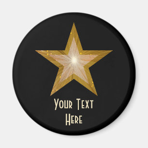 Aimant frigo "Gold" Star "Your Text" noir