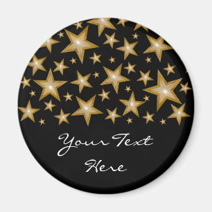Aimant frigo Gold Stars 'Your Text' noir