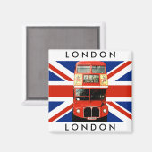 Aimant frigo w. London Bus et British Flag (Recto/Verso)