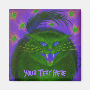 Aimant frigo "Your Text" vert chat effrayant