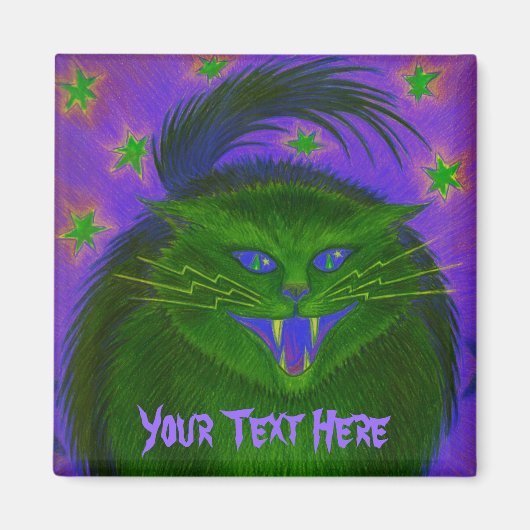 Aimant frigo "Your Text" vert chat effrayant (Devant)