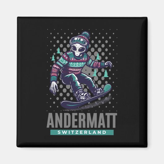 Aimant Frissons cosmiques - Snowboard Alien À Andermatt S (Devant)