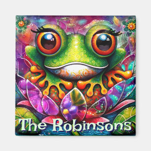 Aimant Frog Whimsical Art Abstrait Floral Personnalisé