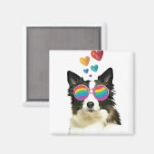 Aimant Frontière Collie Chien avec Coeurs Saint-Valentin (Recto/Verso)