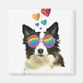 Aimant Frontière Collie Chien avec Coeurs Saint-Valentin (Devant)