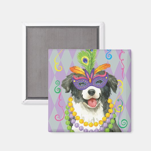 Aimant Frontière de Mardi Gras Collie (Recto/Verso)