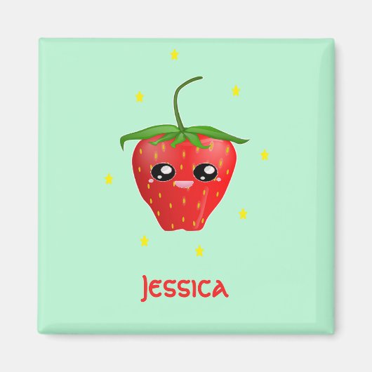 Aimant Fruit Monogram kawaii sur turquoise (Devant)