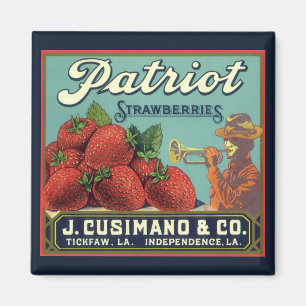 Aimant Fruit vintage Crate Étiquette Art Patriot Fraises