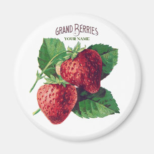 Aimant Fruits de fraise Vintage Ajouter Votre Nom