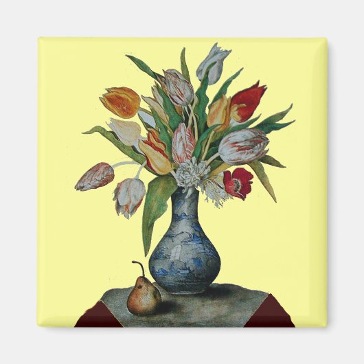 AIMANT FRUITS ET FLEURS DE SAISON - TULIPS EN VASE BLEUE (Devant)