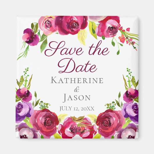 Aimant Fuchsia Pink Floral Garden Sauvez la date (Devant)