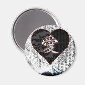 Aimant Fuji Heart - Kanji Love - Noir & Rouge (Recto/Verso)