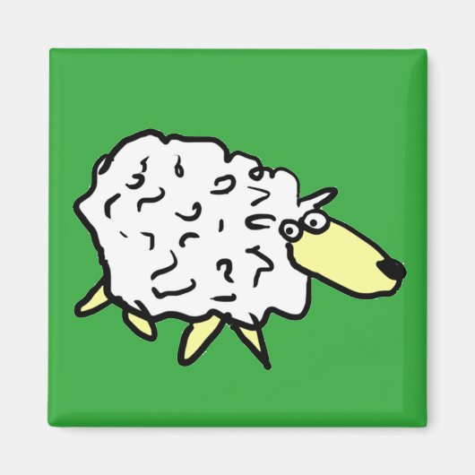 Aimant Fun Cartoon Sheep en noir, blanc et vert (Devant)