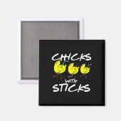 Aimant Fun Chicks Avec Bâtons Ice Hockey Poulet (Recto/Verso)