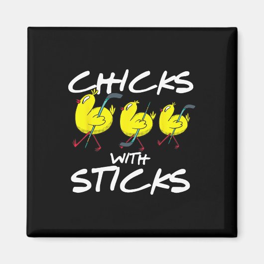 Aimant Fun Chicks Avec Bâtons Ice Hockey Poulet (Devant)