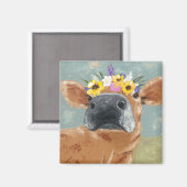 Aimant Fun de ferme - Vache avec couronne de fleurs (Recto/Verso)
