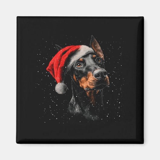 Aimant Fun Doberman Dog Christmas Lights Santa Hat Long S (Devant)