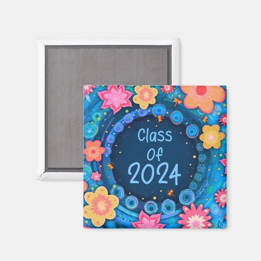 Aimant Fun Floral Girlie Classe de 2024 Inspirivity (Recto/Verso)