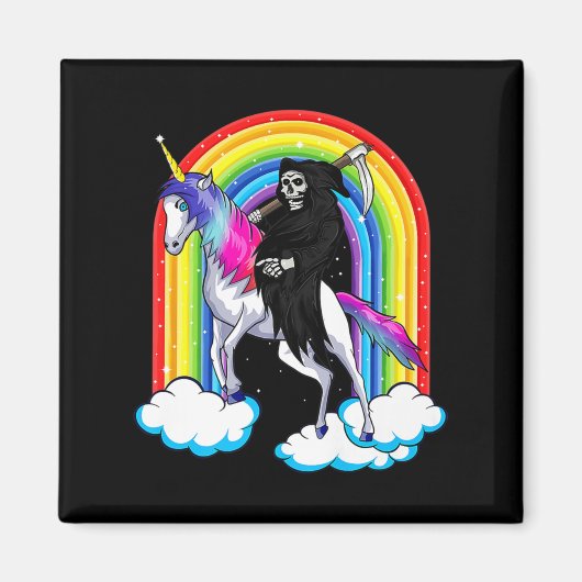 Aimant Fun Grim Reaper Monter Une Unicorne Décès Unicorn  (Devant)